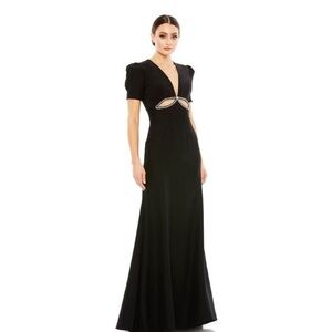 Mac Duggal Puff Sleeve Embellished Cutout Evening Gown